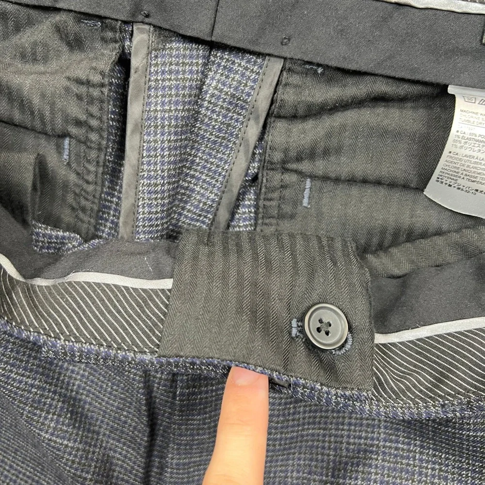 Banana Republic Dress Pants Mens 36x30 Blue Black Slim Fit Micro Check Trousers